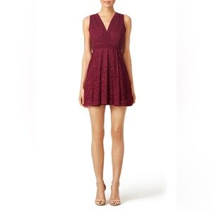 FREE PEOPLE”Cranberry Crush” Lace V Neck Open Back Mini Dress